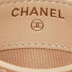 Chanel Beige Quilted Caviar Leather CC Logo Card Holder 