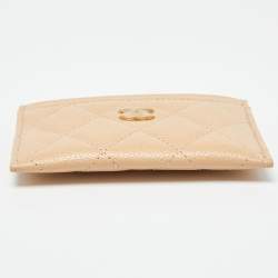 Chanel Beige Quilted Caviar Leather CC Logo Card Holder 