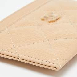 Chanel Beige Quilted Caviar Leather CC Logo Card Holder 