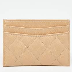Chanel Beige Quilted Caviar Leather CC Logo Card Holder 