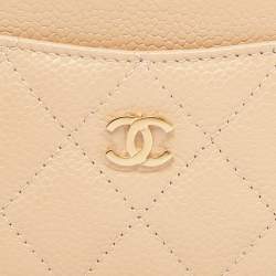 Chanel Beige Quilted Caviar Leather CC Logo Card Holder 