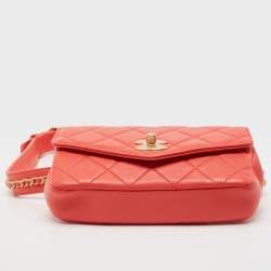 Pre Owned Chanel Red Quilted Leather CC Waist Belt Bag