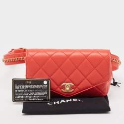 Pre Owned Chanel Red Quilted Leather CC Waist Belt Bag