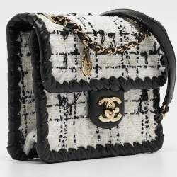 Pre Owned Chanel Black/White Tweed and Leather Mini My Own Frame Flap Bag 