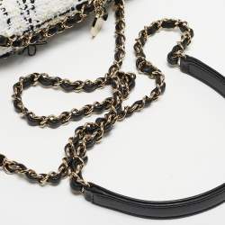 Pre Owned Chanel Black/White Tweed and Leather Mini My Own Frame Flap Bag 