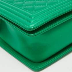 Pre Owned Chanel Metallic Green Quilted Leather New Medium Boy Bag