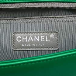 Pre Owned Chanel Metallic Green Quilted Leather New Medium Boy Bag