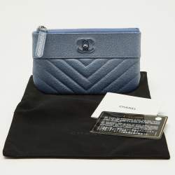 Chanel Blue Quilted Caviar Leather CC Zip Pouch