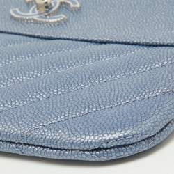 Chanel Blue Quilted Caviar Leather CC Zip Pouch