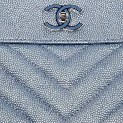 Chanel Blue Quilted Caviar Leather CC Zip Pouch
