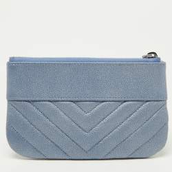 Chanel Blue Quilted Caviar Leather CC Zip Pouch