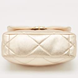 Pre Owned Chanel Metallic Gold Quilted Leather Small 19 Flap Bag