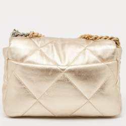 Pre Owned Chanel Metallic Gold Quilted Leather Small 19 Flap Bag