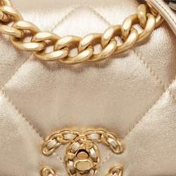 Pre Owned Chanel Metallic Gold Quilted Leather Small 19 Flap Bag