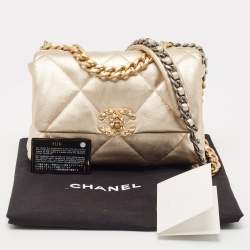 Pre Owned Chanel Metallic Gold Quilted Leather Small 19 Flap Bag
