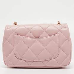 Chanel Pink Quilted Leather New Mini Heart Charm Classic Flap Bag
