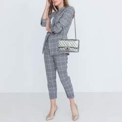 Pre Owned Chanel Silver Quilted Caviar Leather Medium Classic Double Flap Bag