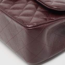Pre Owned Chanel Burgundy Quilted Caviar Leather Jumbo Classic Double Flap Bag