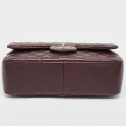 Pre Owned Chanel Burgundy Quilted Caviar Leather Jumbo Classic Double Flap Bag