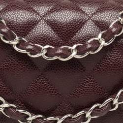 Pre Owned Chanel Burgundy Quilted Caviar Leather Jumbo Classic Double Flap Bag