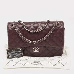 Pre Owned Chanel Burgundy Quilted Caviar Leather Jumbo Classic Double Flap Bag