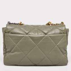 Pre Owned Chanel Fatigue Green Quilted Leather Maxi 19 Shoulder Bag