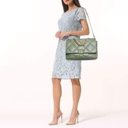 Pre Owned Chanel Fatigue Green Quilted Leather Maxi 19 Shoulder Bag