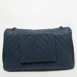 Pre Owned Chanel Blue Chevron Leather XXL Travel Flap Bag 