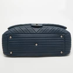 Pre Owned Chanel Blue Chevron Leather XXL Travel Flap Bag 