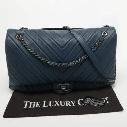 Pre Owned Chanel Blue Chevron Leather XXL Travel Flap Bag 