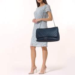 Pre Owned Chanel Blue Chevron Leather XXL Travel Flap Bag 