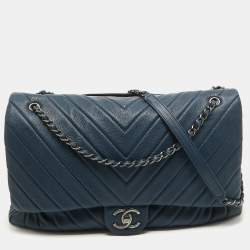 Pre Owned Chanel Blue Chevron Leather XXL Travel Flap Bag 