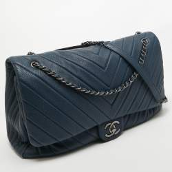 Pre Owned Chanel Blue Chevron Leather XXL Travel Flap Bag 