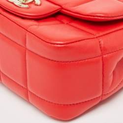 Pre Owned Chanel Red Quilted Leather Mini Monacoco Square Flap Bag 