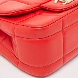 Pre Owned Chanel Red Quilted Leather Mini Monacoco Square Flap Bag 