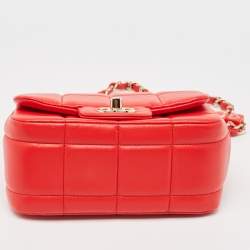 Pre Owned Chanel Red Quilted Leather Mini Monacoco Square Flap Bag 