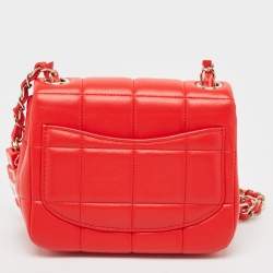 Pre Owned Chanel Red Quilted Leather Mini Monacoco Square Flap Bag 