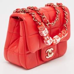 Pre Owned Chanel Red Quilted Leather Mini Monacoco Square Flap Bag 