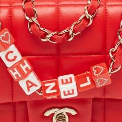 Pre Owned Chanel Red Quilted Leather Mini Monacoco Square Flap Bag 
