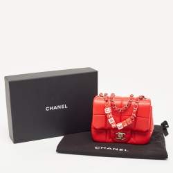 Pre Owned Chanel Red Quilted Leather Mini Monacoco Square Flap Bag 