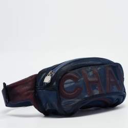 Pre Owned Chanel Navy Blue Mesh Nylon CC Waist Bag