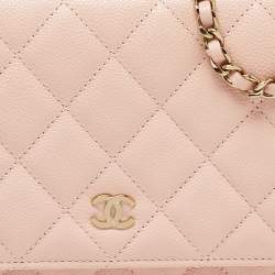 Chanel Peach Quilted Caviar Leather CC Flap Wallet on Chain