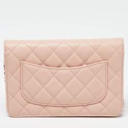 Chanel Peach Quilted Caviar Leather CC Flap Wallet on Chain