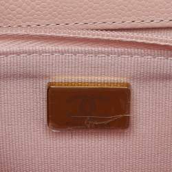 Chanel Peach Quilted Caviar Leather CC Flap Wallet on Chain