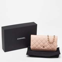 Chanel Peach Quilted Caviar Leather CC Flap Wallet on Chain