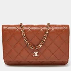 Chanel Brown Quilted Caviar Leather Classic Wallet on Chain