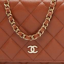 Chanel Brown Quilted Caviar Leather Classic Wallet on Chain