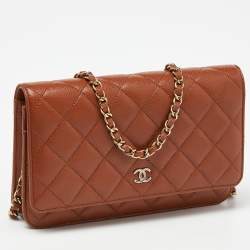 Chanel Brown Quilted Caviar Leather Classic Wallet on Chain