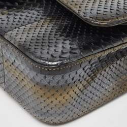 Pre Owned Chanel Metallic Tricolor Python Medium Classic Double Flap Bag 