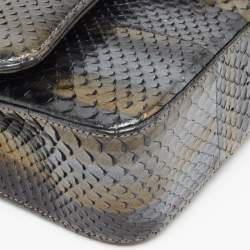 Pre Owned Chanel Metallic Tricolor Python Medium Classic Double Flap Bag 
